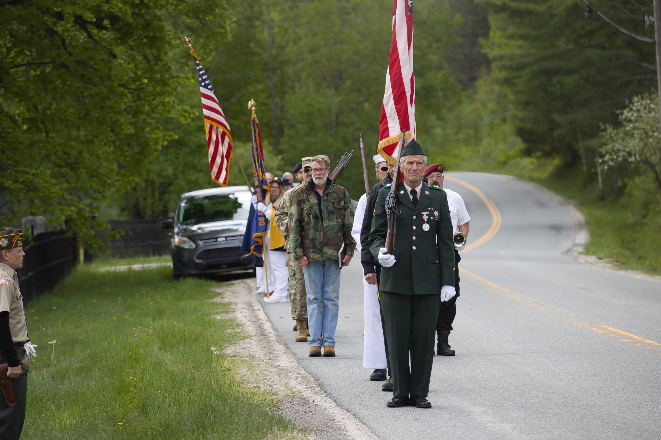 Island Pond Memorial Day parade and ceremony honoring fallen service members in Brighton, Vermont.