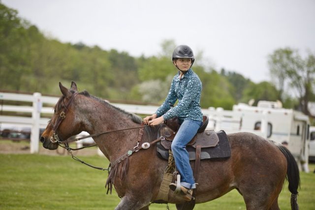 Emmah Davis prepares for a pole and barrel run at the Orleans County Fairgrounds