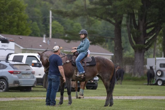 Emmah Davis prepares for a pole and barrel run at the Orleans County Fairgrounds